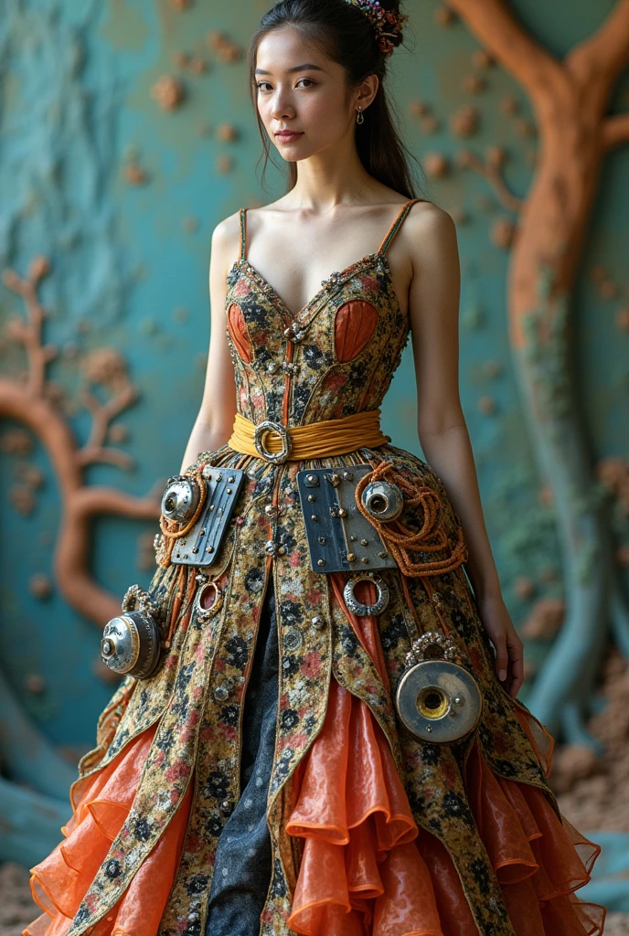 Handmade fantasy dress made from recyclable material to represent the civil engineering career