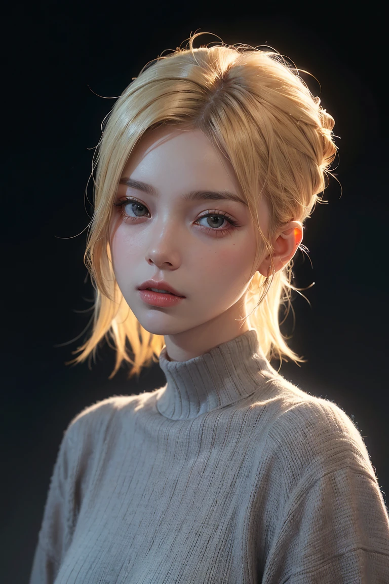 a 20 yo woman, blonde, (hi-top fade:1.3), dark theme, soothing tones, muted colors, high contrast, (natural skin texture, hyperrealism, soft light, sharp)