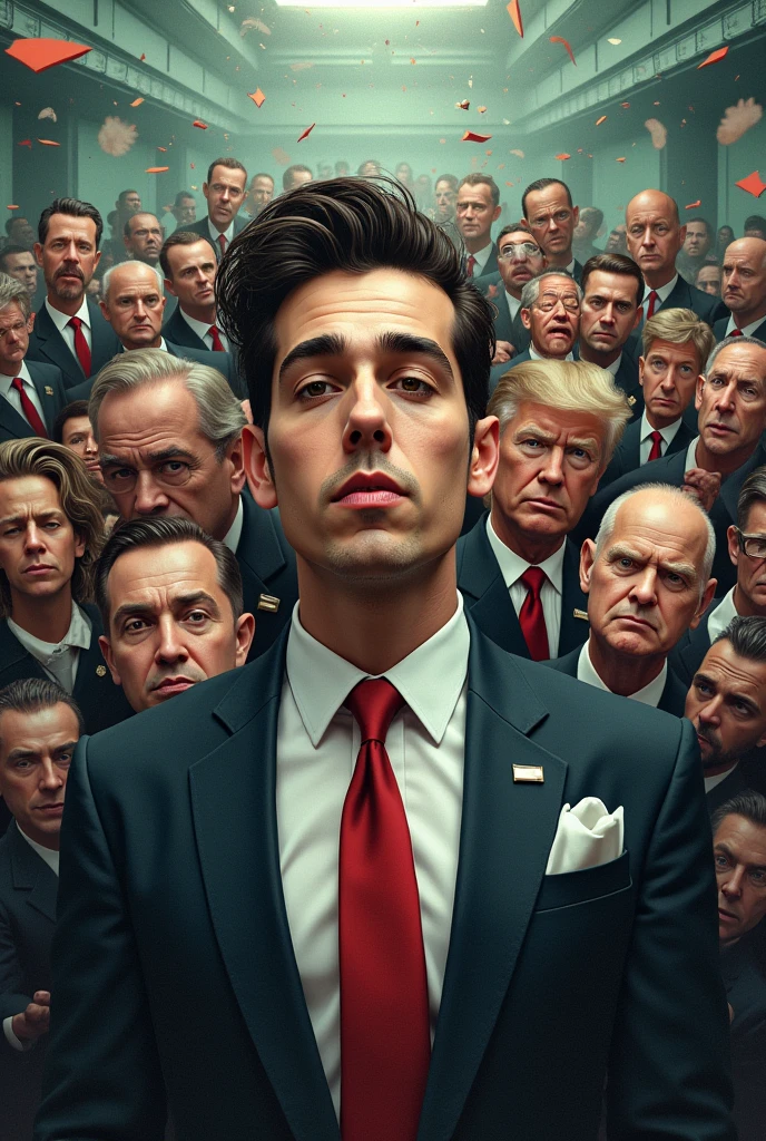 Create an image of Pablo Marcal's Instagram profile picture with corrupt politicians around it, squidward, nunes and boulos