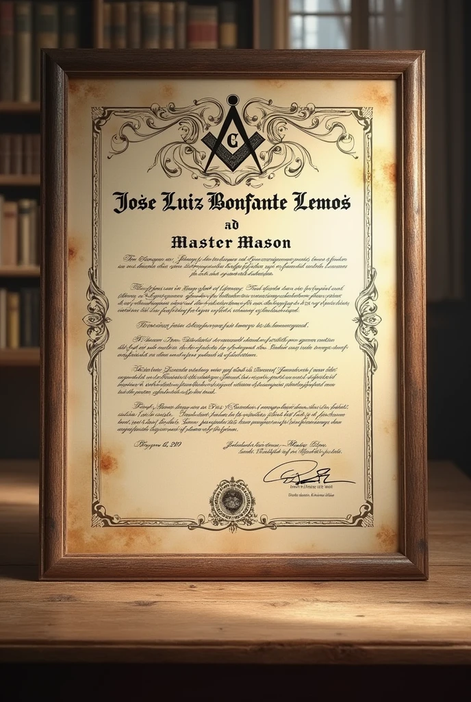 Diploma of Master Mason José Luiz Bonfante Lemos, Great East of France , without photo, with honorable writing