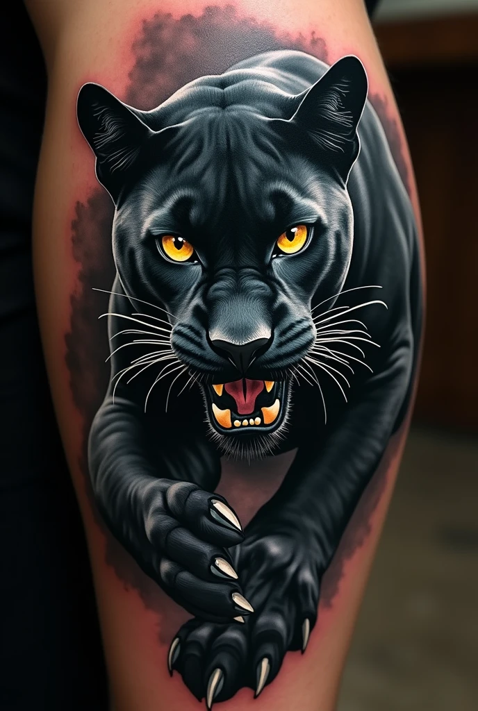 Panther tattoo in realism and with composition