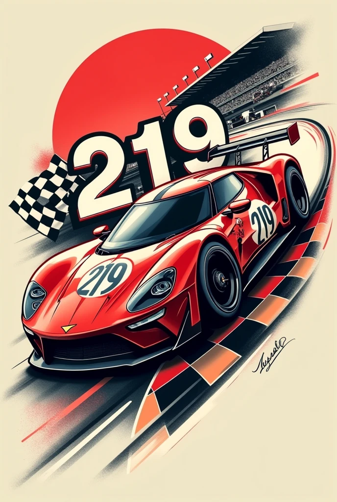 Tatouage avec le numero 219 dans un style en rapport avec la course automobiles