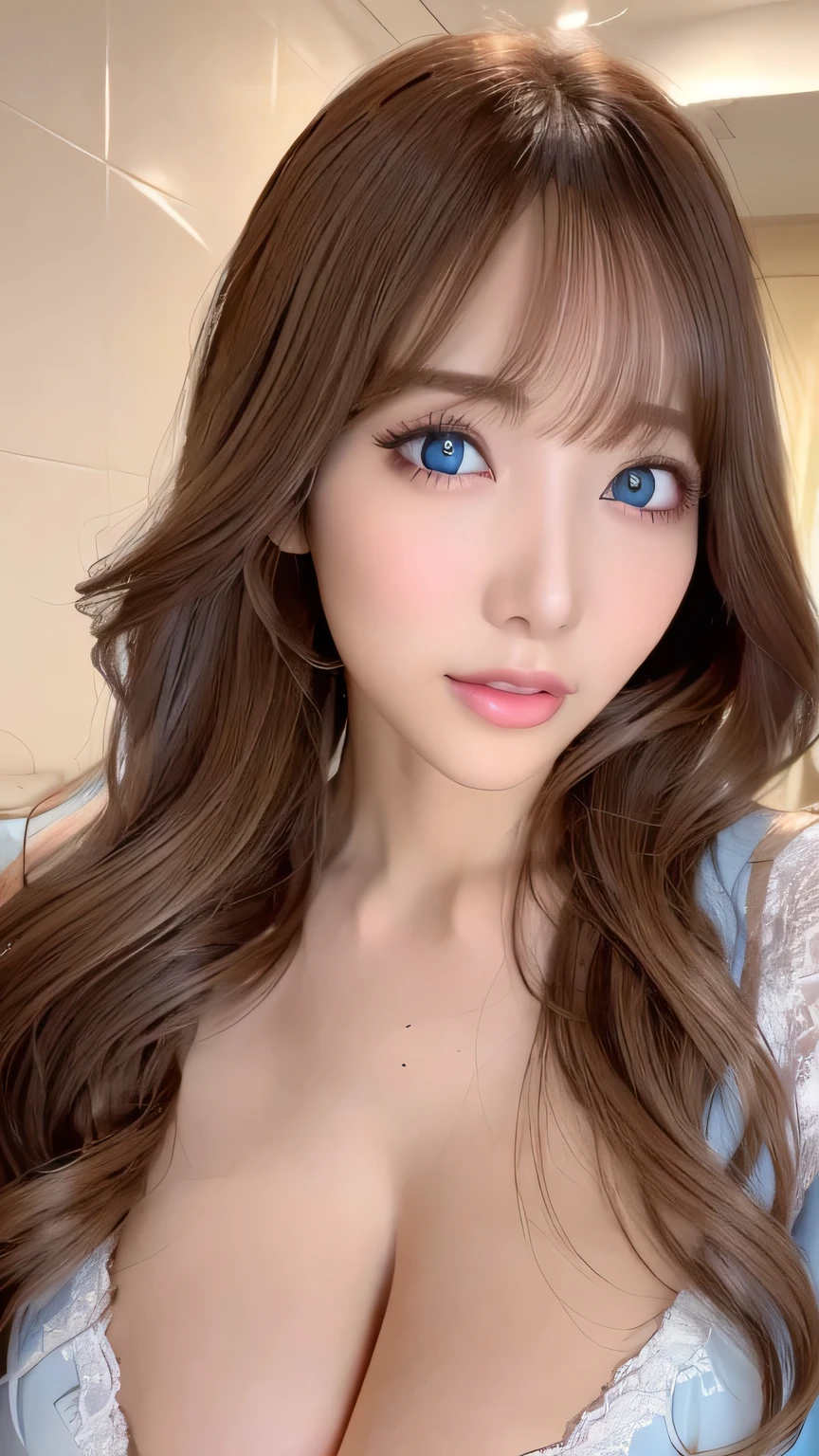 Unparalleled beauty, Shiny, firm, glowing skin, Bangs between the eyes, Beautiful luster, Glossy lips,Super long wavy hair with bangs, Super long straight silky hair, eyeliner, sexlyで美しい無邪気なギャル, High resolution, Very bright and beautiful big glowing light blue eyes、Very big eyes、Beautiful and adorable, Gal Makeup、Nightlife at the night pool、((huge beautiful breasts 、Shiny and very erotic big breasts))、((erotic、sexly、spouse、超High resolution、The lighting is bright、Precise needles without discomfort))