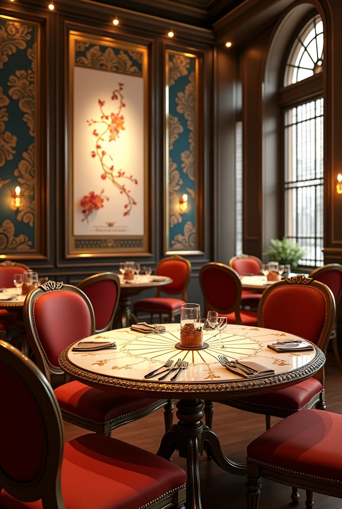 Advertising images on tables, chairs that express the art of elegance