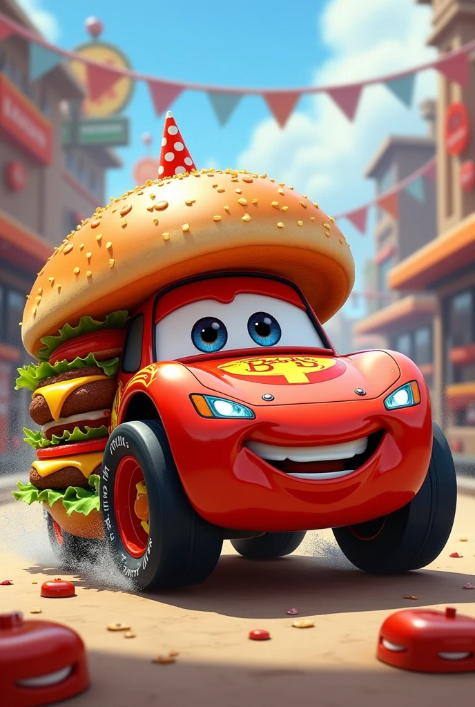 Lightning McQueen as a hamburger