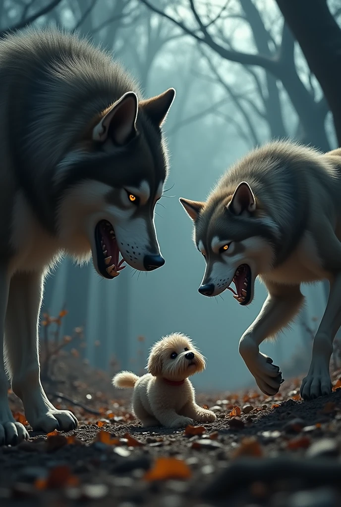 Husky and wolf kill toy poodle
