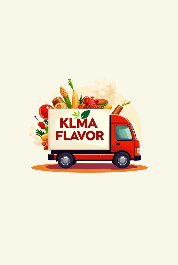 I have a food delivery company called KLMA flavor I need a logo with a truck with food coming out