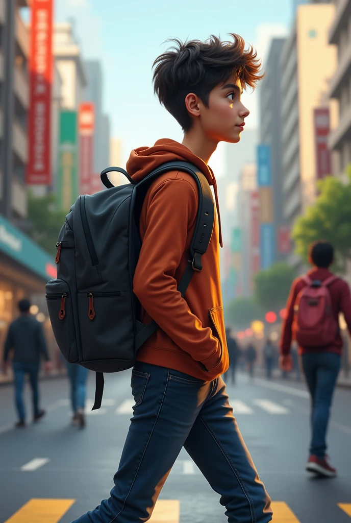a profile student, walking with a backpack on your back