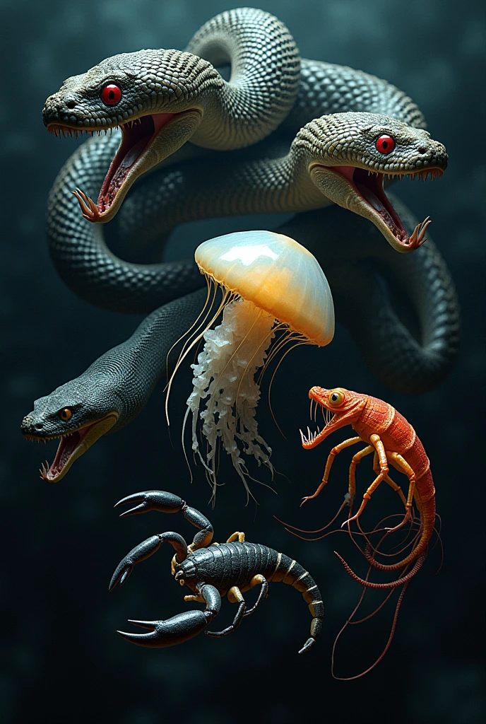 A pack of alligators eating an octopus
