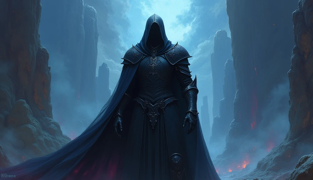 knight of death and darkness, enigmatic and myserious, deep black armor, Maxfield Parrish, Moebius, --ar 16:9
