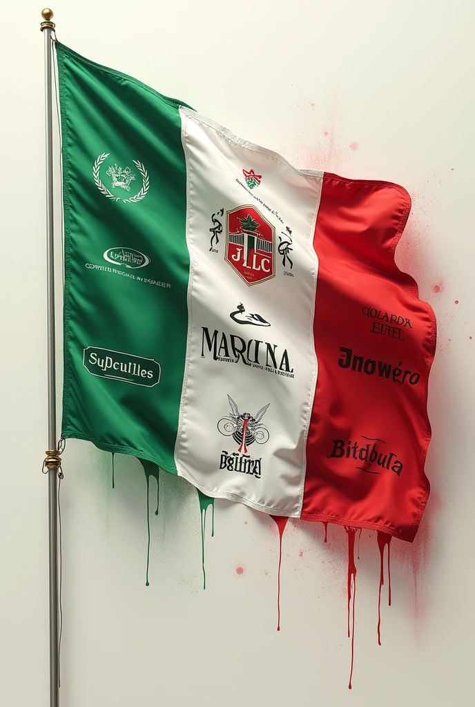 Italian flag with several brand names appearing, such as Gucci, mirco, ferreo rocher, Lamborghin, Fazioli