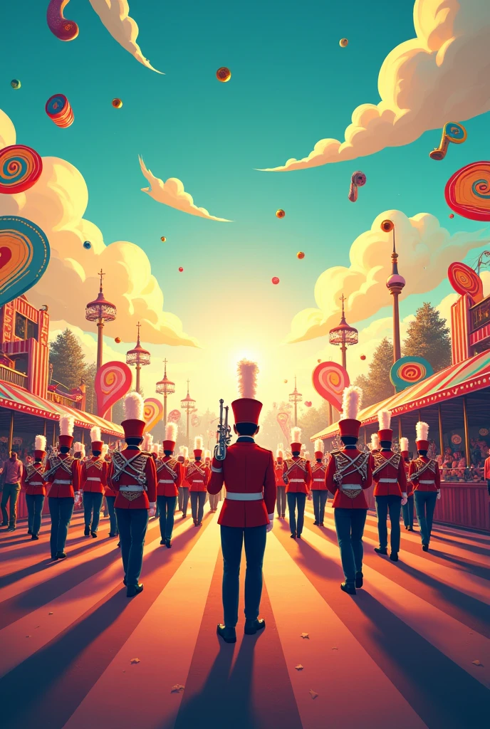 Marching band event flyer with a modern fair background