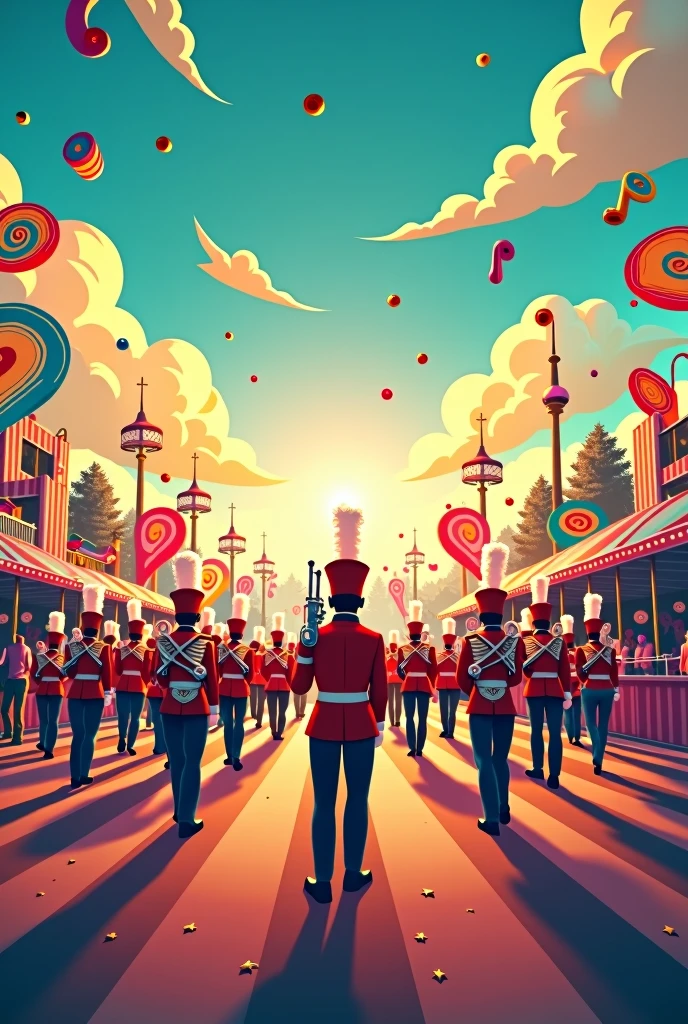 Marching band event flyer with a modern fair background