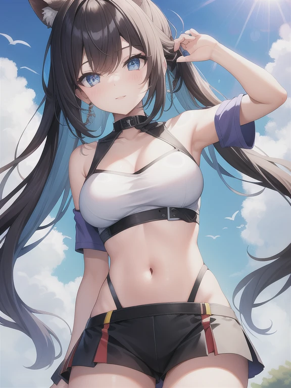 I'm looking at the viewer, 1 girl, Katara Avatar, stands apart, no other people, ((belly stuffed)), ((huge belly)), ((Very drunk)), ((staggers)), (tight clothes) , 1, ((Brown hair)), (hair duut), (darker skin color), Beautiful face, ((hourglass body)), breast, Mountain background, waterfall, Sun Ray,