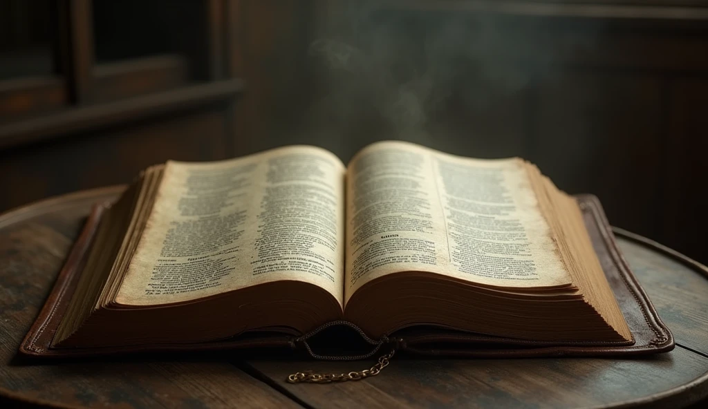 Image of an old Bible opening, with soft, mysterious music in the background