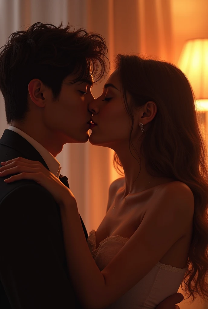 Before I can answer, he leans in and gives me a soft kiss. It&#39;s a brief touch, but full of unspoken intentions. I feel a heat run through my body, and it is impossible not to correspond. The tension that existed between us is now a tangible reality., and desire is something we can no longer ignore.