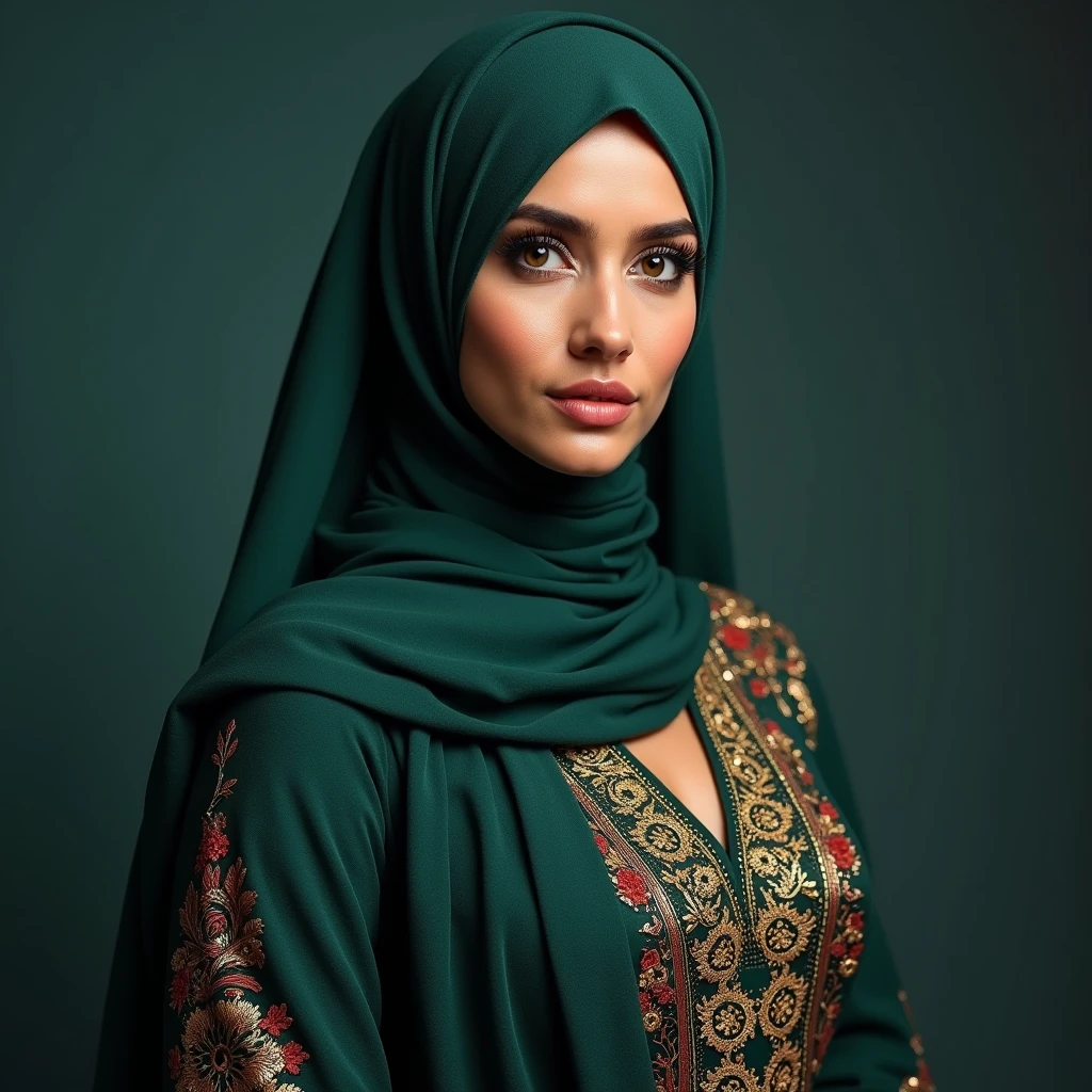 a beautiful hijabi doctor, beautiful detailed eyes, beautiful detailed lips, extremely detailed eyes and face, long eyelashes, beautiful pakistani woman, traditional pakistani outfit, hijab, navel visible, sexy attire, gold waist chain, showing navel, high quality, photorealistic, 8k, detailed, masterpiece, realistic, vivid colors, professional, studio lighting