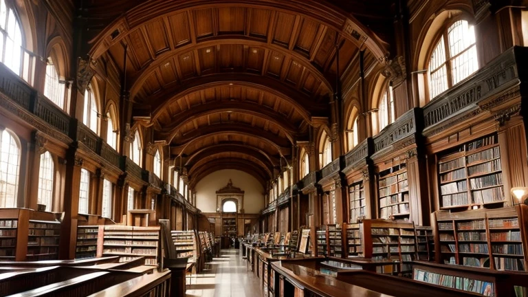 Photos of the old library, There is a shelf full of dusty books, Bookshelves reaching to the ceiling, Symbolizes knowledge accumulated over centuries.