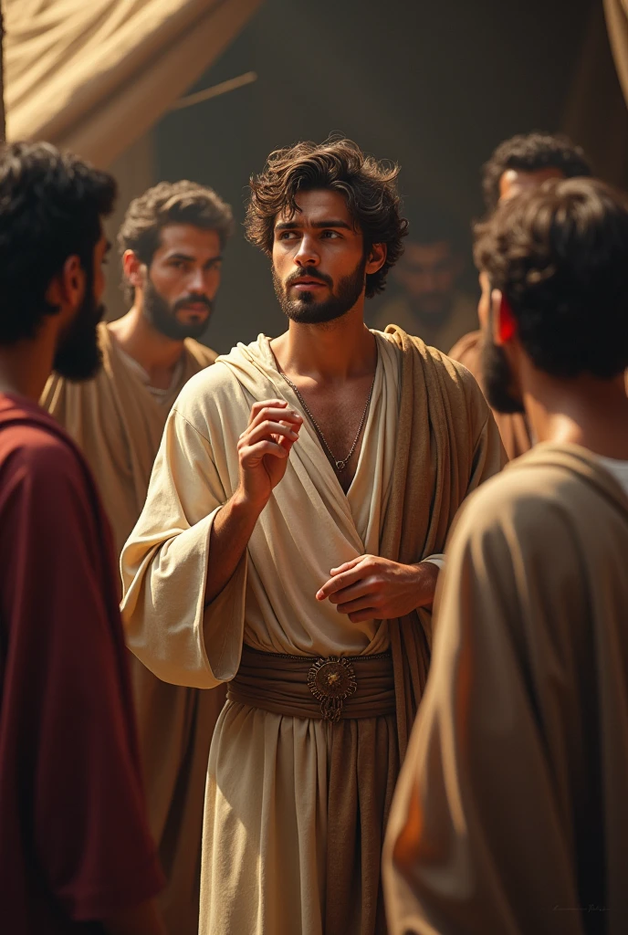 Biblical character Joseph at 30 talking about his dream to his brothers