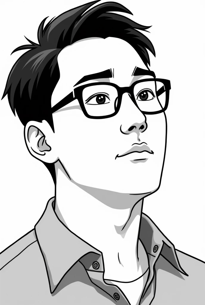 An animated Chinese person man with glasses in black and white