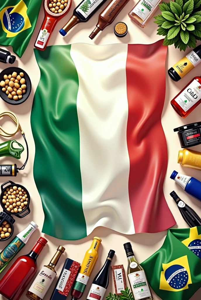 Flag of Italy with several brands brought from Italy to Brazil