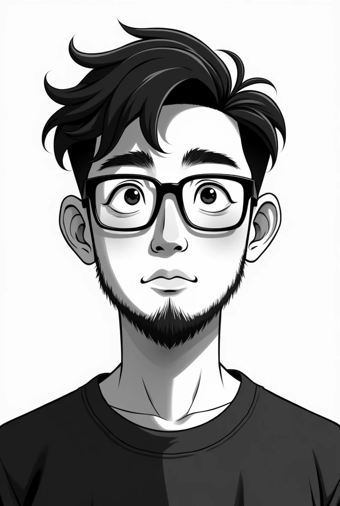 An animated Chinese person man with glasses and beard in black and white young