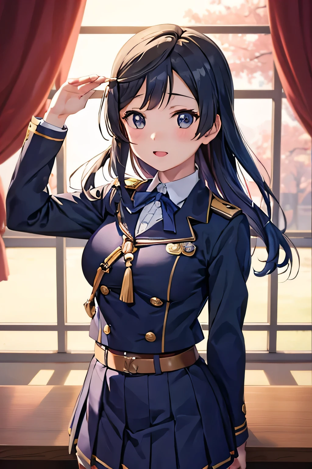 Navy uniform, female officer, captain, Nijigasaki Gakuen School Idol Club, lovelive, Setsuna Yuuki, nakagawanana, Minato, stand straight facing the front,