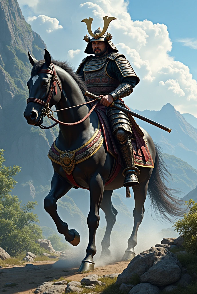 Give me the image of a samurai riding a horse