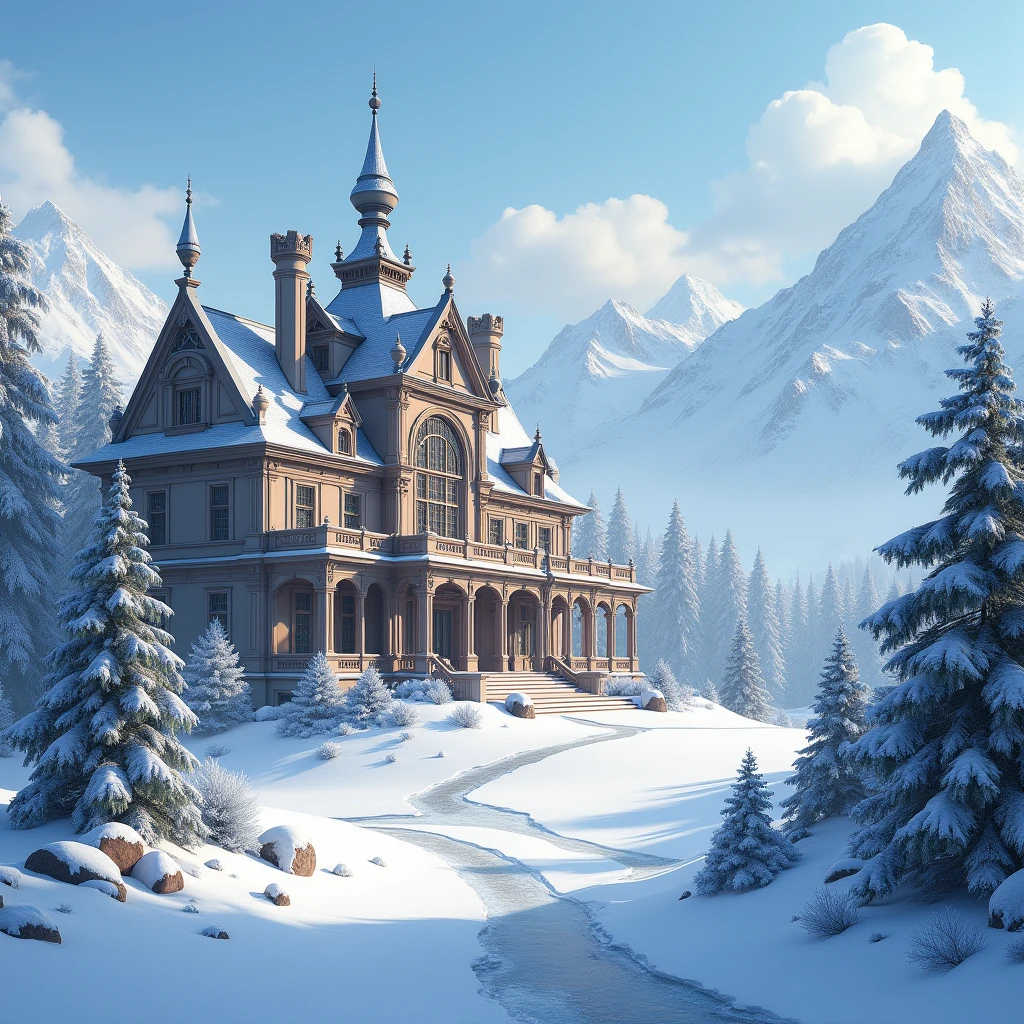 An era of dynasty and imagination, A very beautiful and elegant big house., snow, วิวภูเขาsnow