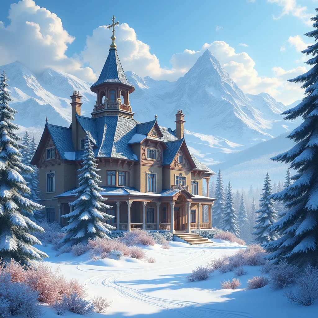An era of dynasty and imagination, A very beautiful and elegant big house., snow, วิวภูเขาsnow