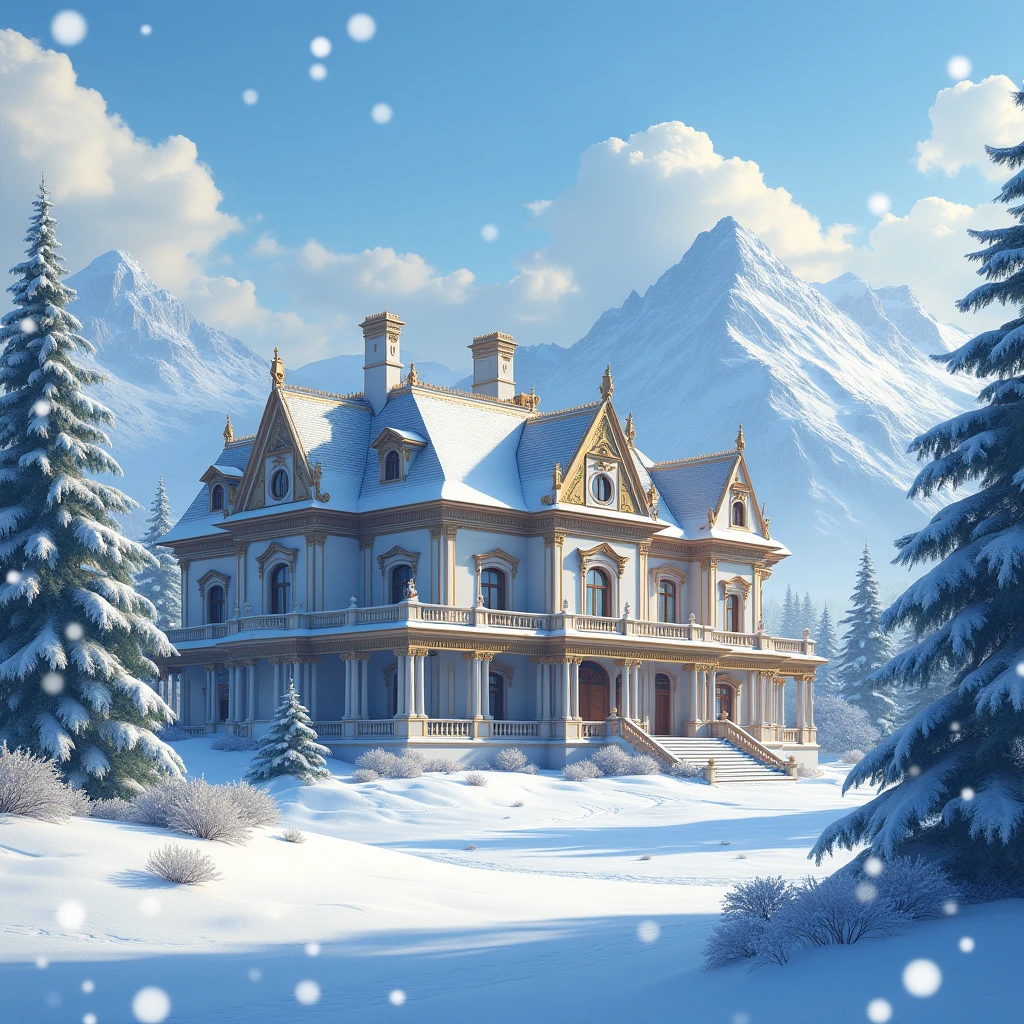An era of dynasty and imagination, A very beautiful and elegant big house., snow, วิวภูเขาsnow