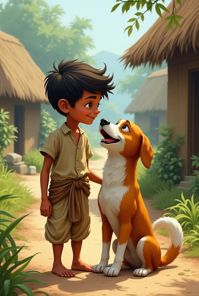 Create a desi boy village biy with dog
