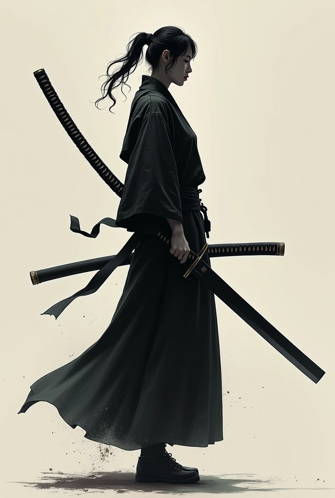Full Long Black Katana, the handle is short, the blade katana is long and sharp, full view