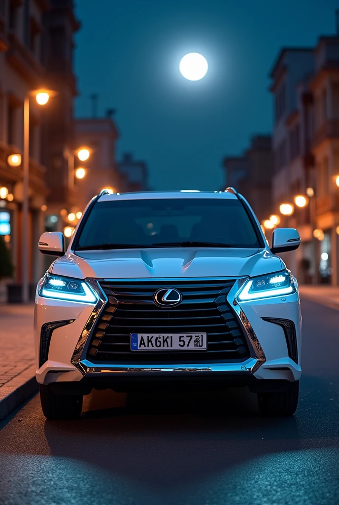 Lexus LX 570, 2016 model, 2010 model plate number Az 52-BG-131 white COLOR Let Azerbaijan be Baku Let the night be moonlight 