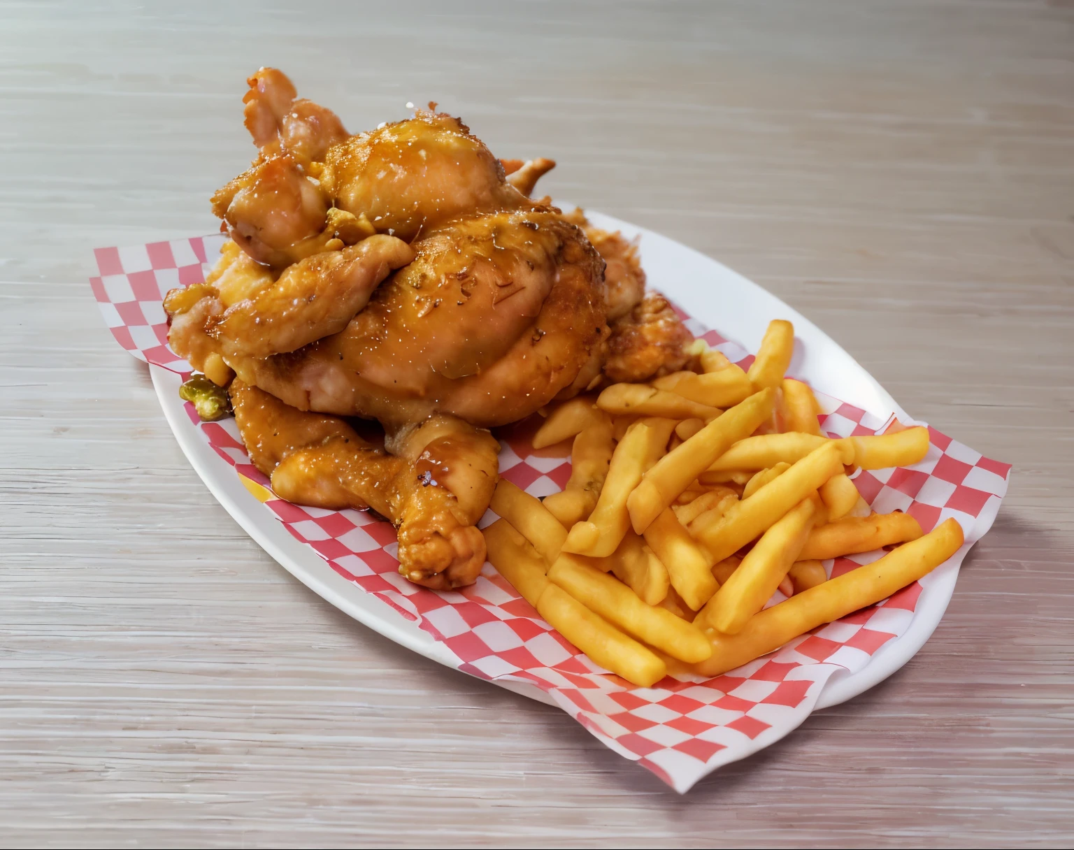 Director of photography, ultra realistic, Beautifully detailed, HD, HdR, High Resolutions, ultra detailed, intricate details, Textural effects, absurdities, masterpiece, Food photography, gastronomy, broasted chicken, kfc, Plate of food, foto de gastronomy, restaurant