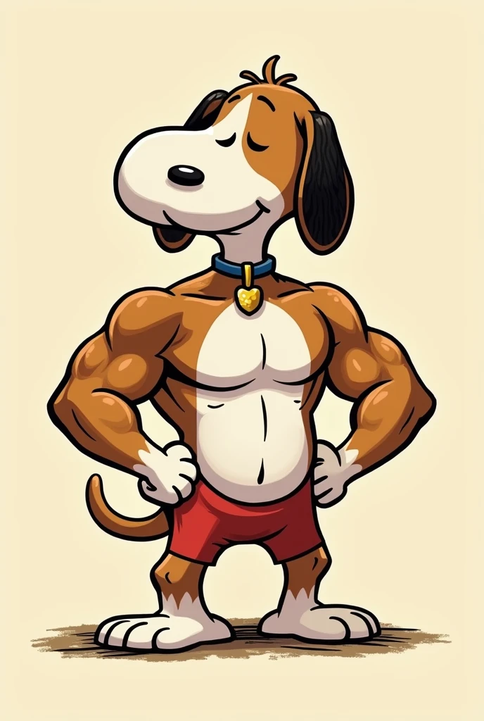 Muscular Snoopy cartoon with abs 
