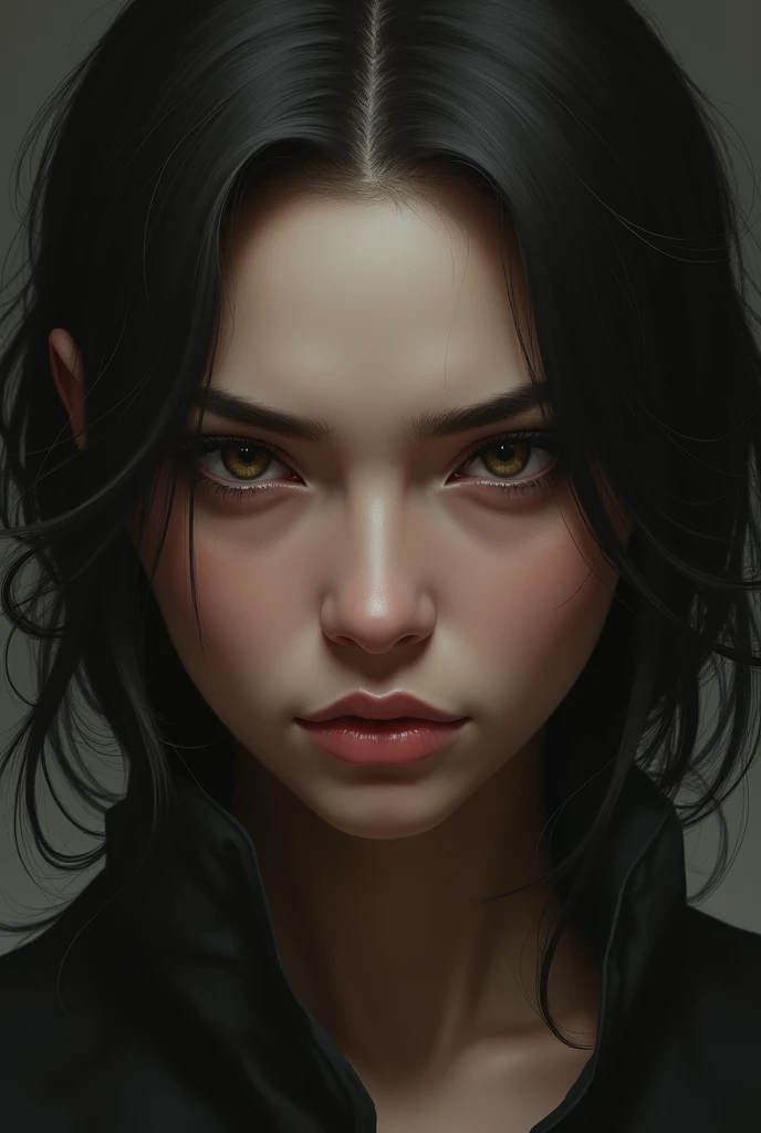Serious person with slanted eyes
