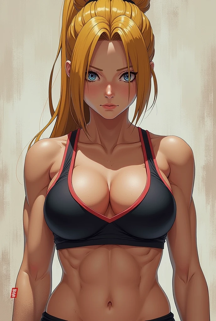 Temari nara , full body, sports bra, deep navel, close up.