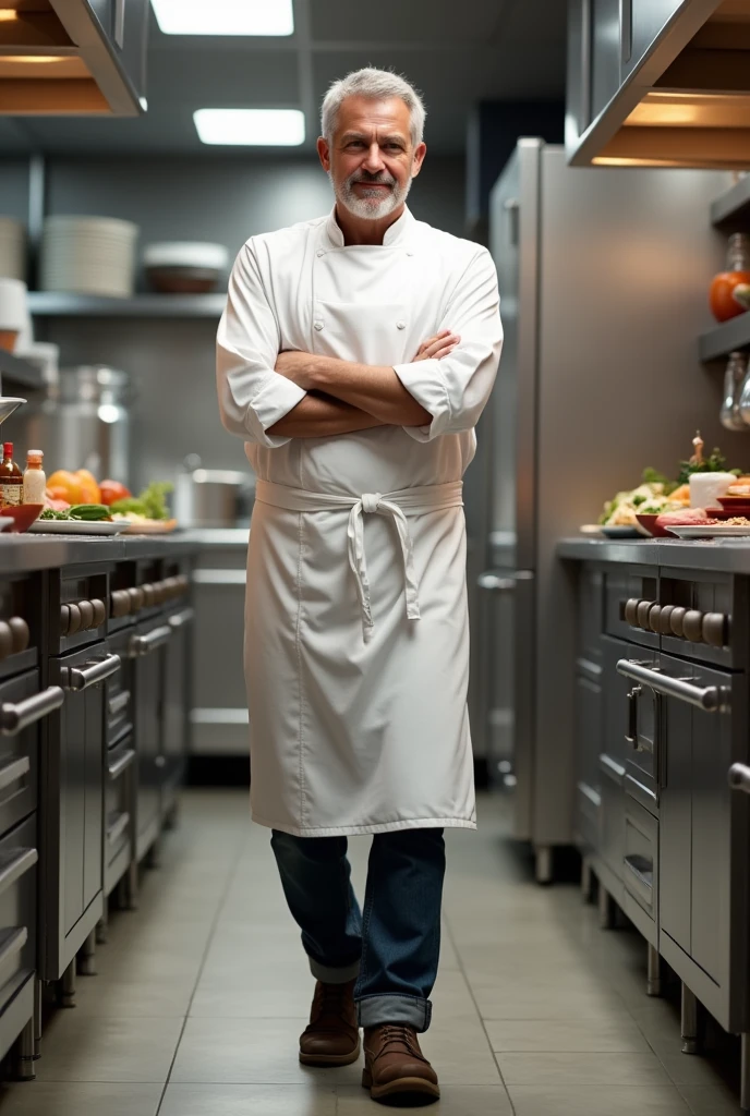 Smiling old man chef in food truck very realistic 8k