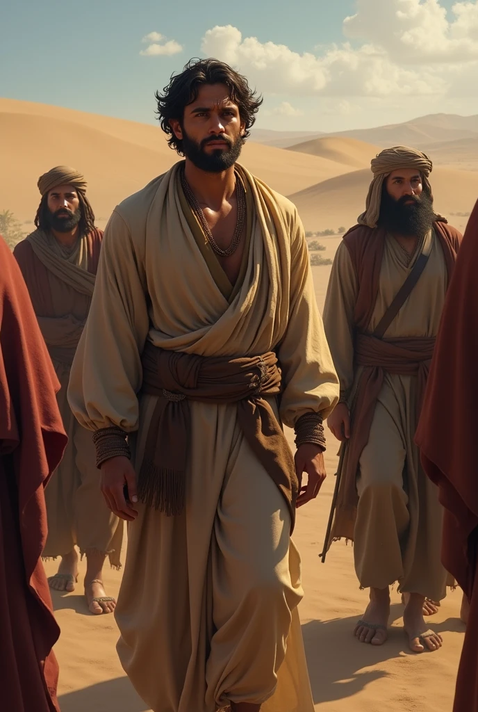 Biblical character Joseph, 30 years old, being taken prisoner by merchants 