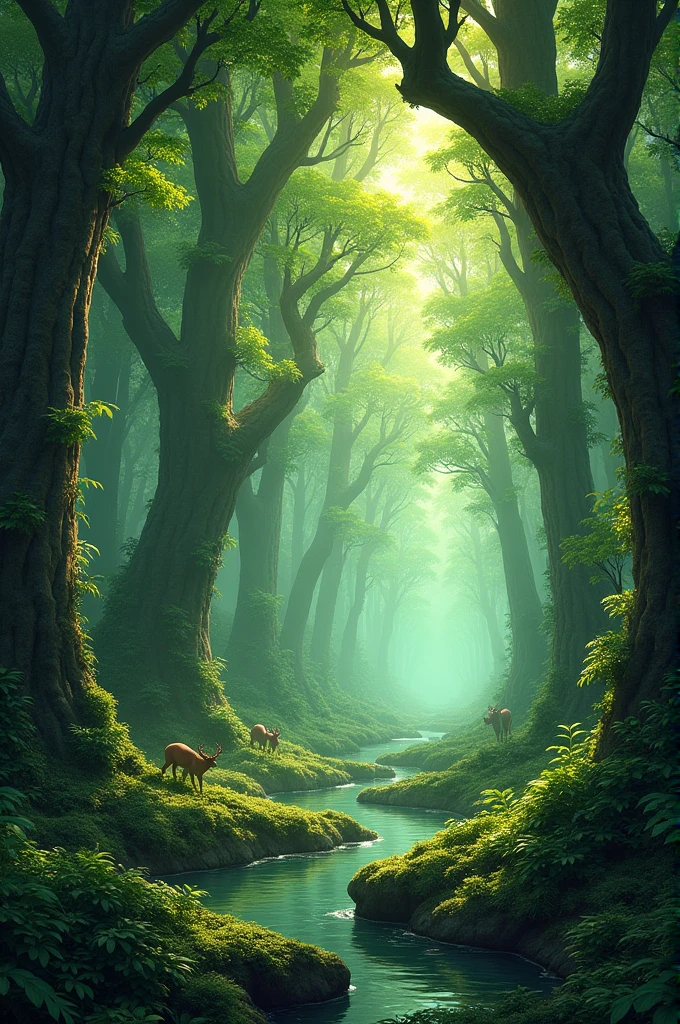 . **Dense Forest Scene** - A lush, dense forest with tall trees and a serene atmosphere.