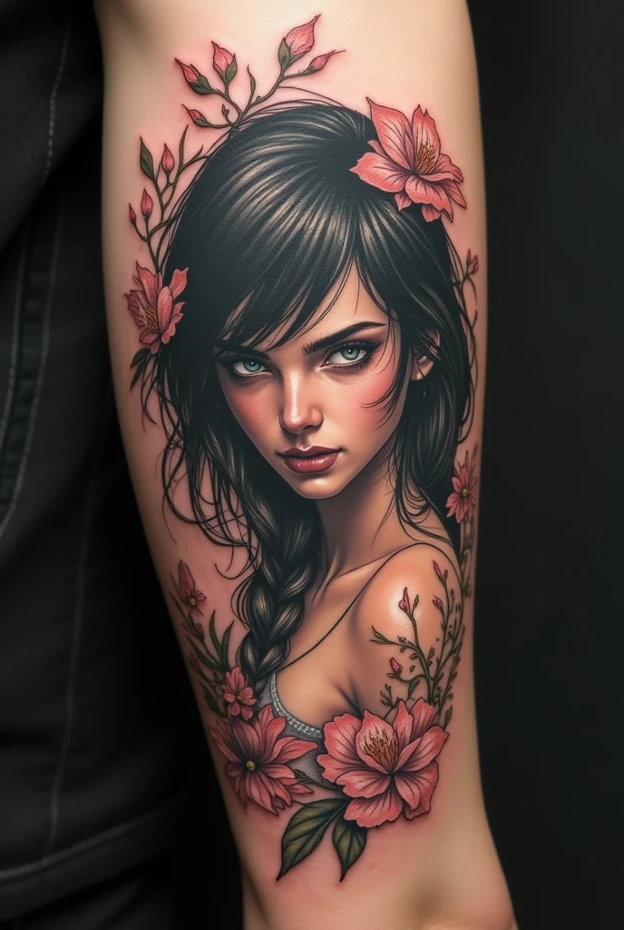 tattoo, Camille, scratch the mantle, fleurs