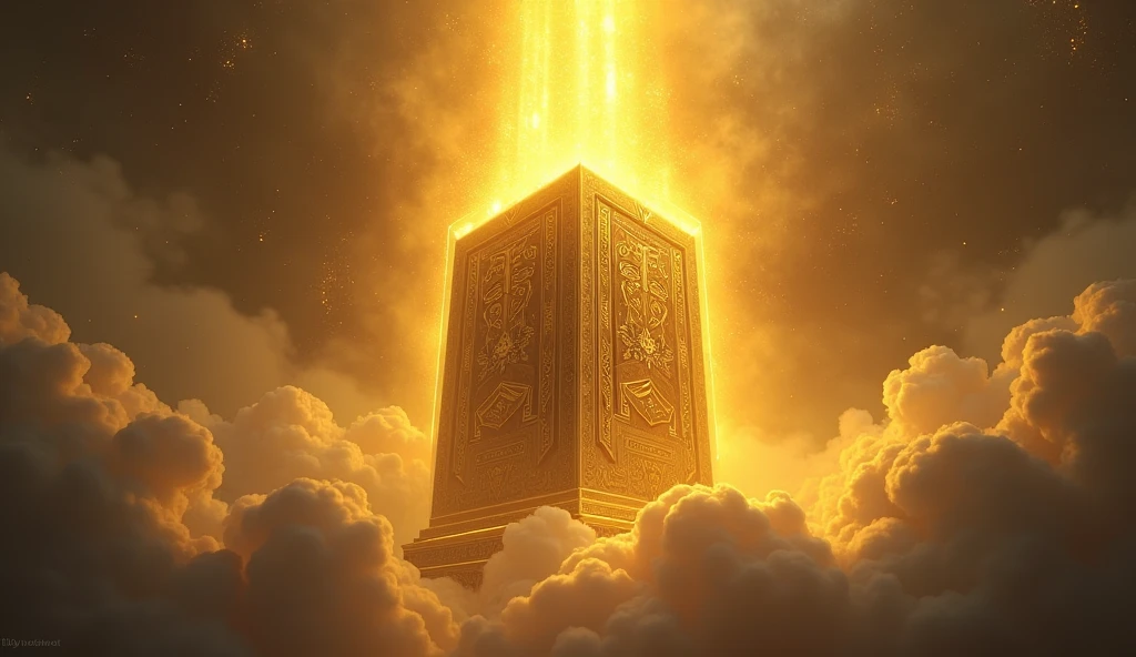 Image of a golden ark, shrouded in rays and clouds of mystery