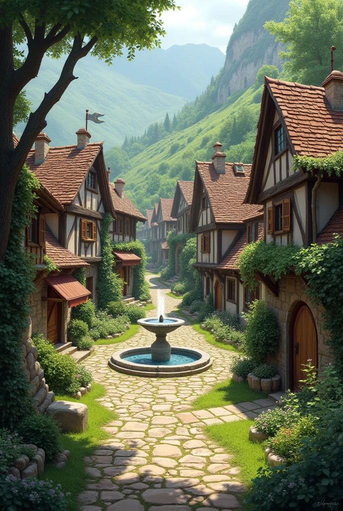 A small town, fantastic medieval, little visited by travelers with a fountain in the center, marry humble and close to nature,