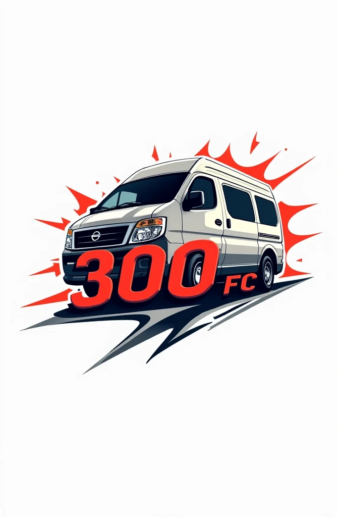 Soccer team logo where it says 300 FC and has a public transport car as its logo (urvan Nissan)