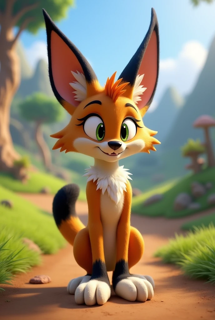 A big floppa the caracal if he were a character from sonic the hedgehog, with black ears and Disney Pixar style
