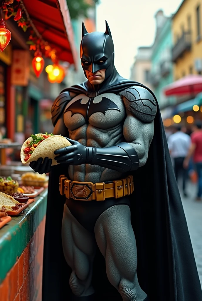 Batman ate tacos at a street stand in Mexico City.