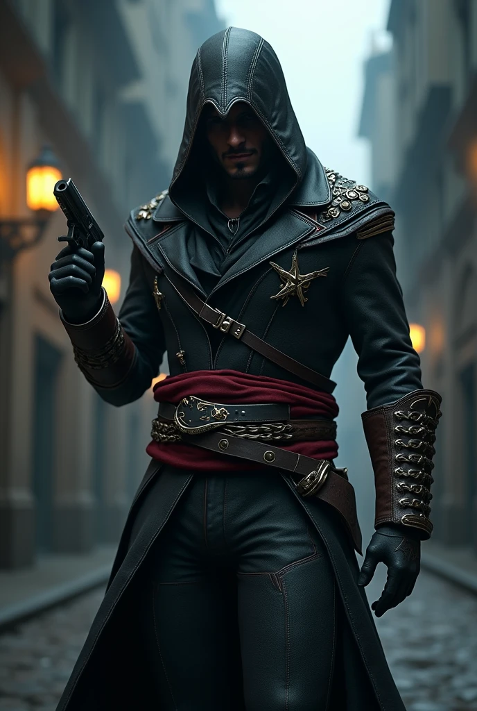 Create an Assassin&#39;s Creed style man with a gun in his hand 