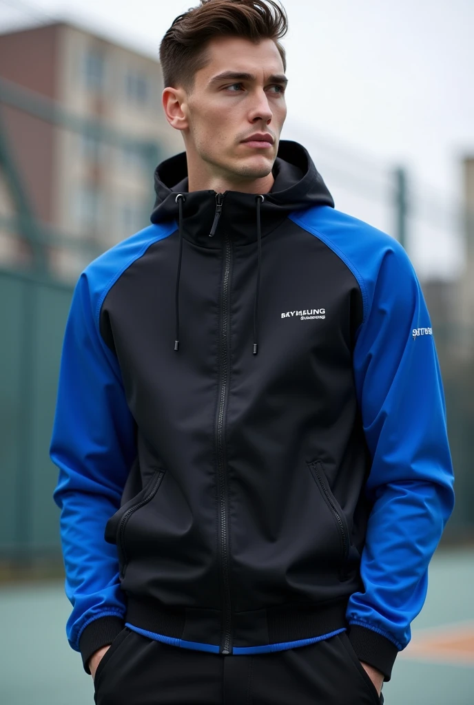 Black and blue basketball jacket