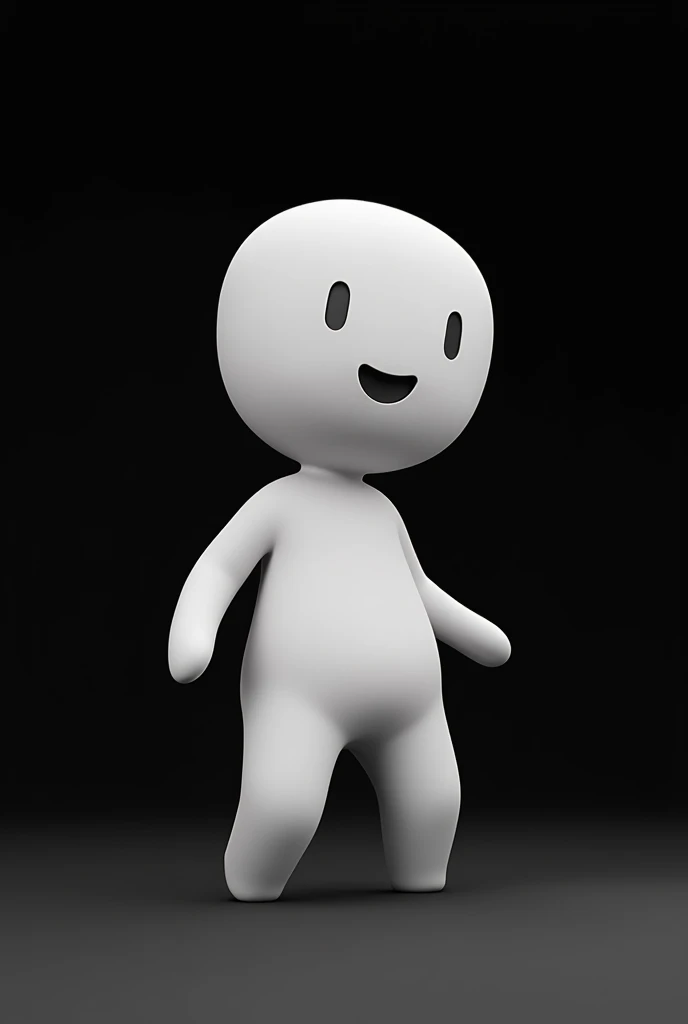 White character smiling like a stickman, com o fundo preto,